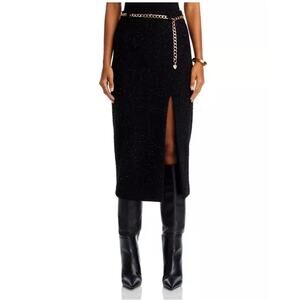 Generation Love Kiva Tweed  Chain Belt Midi Skirt Womens 2/XS Black